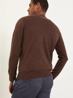 FatFace Rye Chocolate Brown Crew Neck Knitted Jumper