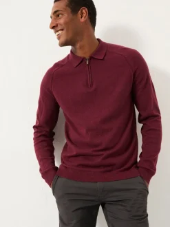 FatFace Rye Claret Zip Collar Knitted Polo Jumper