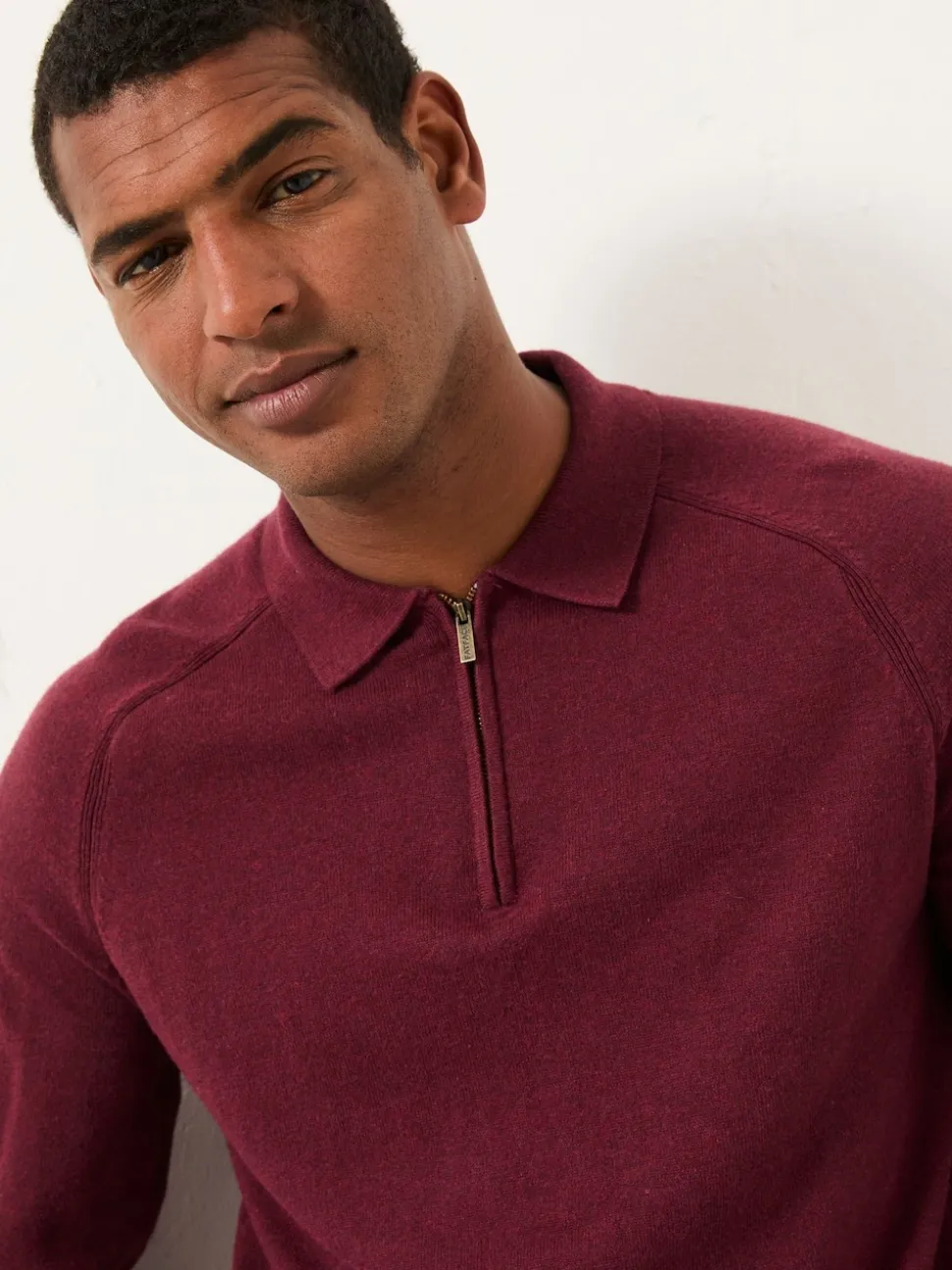 FatFace Rye Claret Zip Collar Knitted Polo Jumper