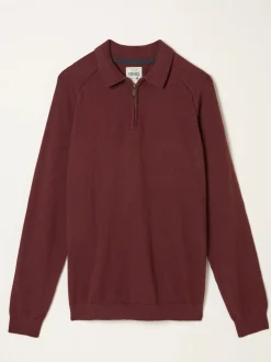 FatFace Rye Claret Zip Collar Knitted Polo Jumper