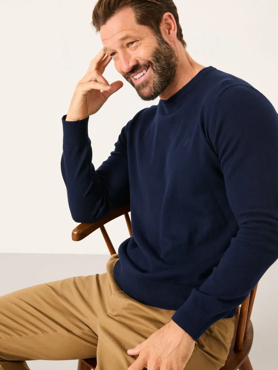 FatFace Rye Navy Crew Neck Knitted Jumper