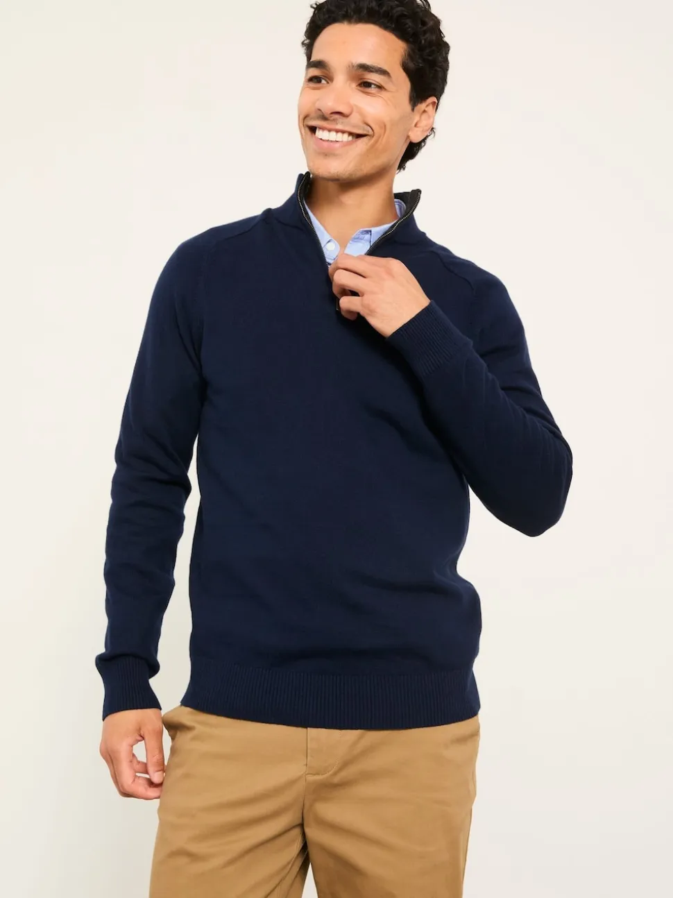 FatFace Rye Navy Half Zip Neck Knitted Jumper