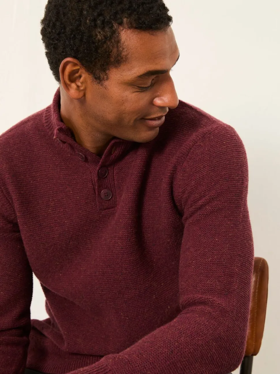 FatFace Sennen Claret Knitted Half Neck Jumper