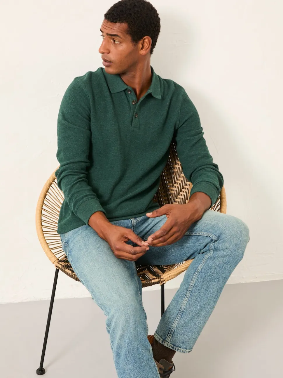 FatFace Shawford Green Long Sleeve Polo