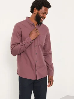 FatFace Tadlow Burgundy Red Long Sleeve Herringbone Shirt