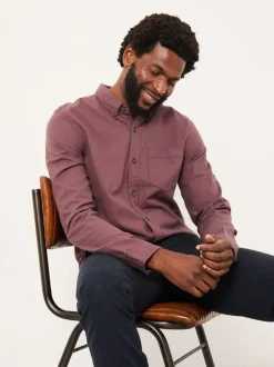 FatFace Tadlow Burgundy Red Long Sleeve Herringbone Shirt