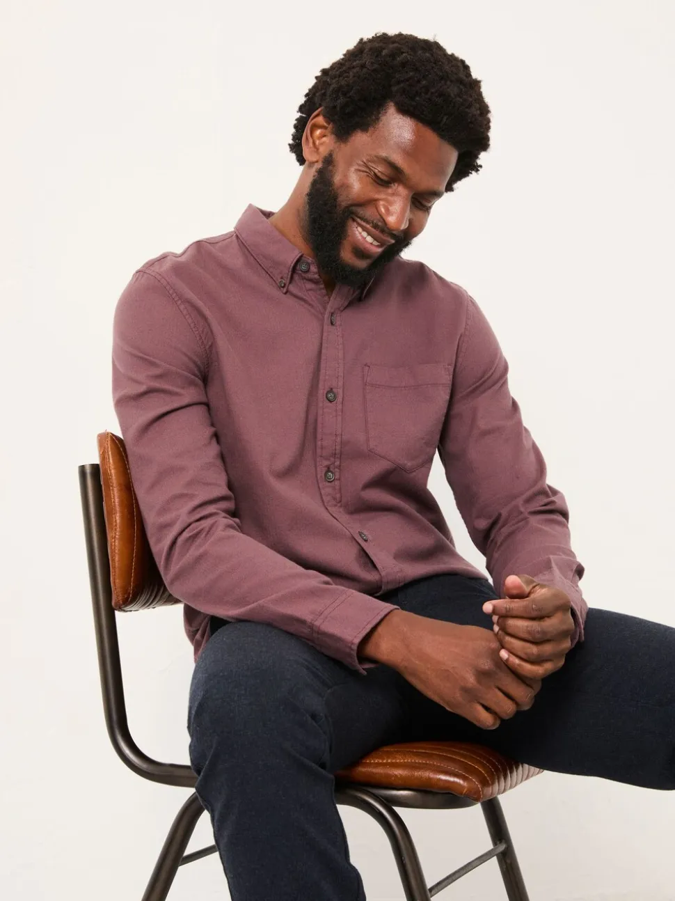 FatFace Tadlow Burgundy Red Long Sleeve Herringbone Shirt