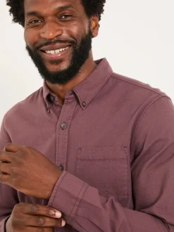 FatFace Tadlow Burgundy Red Long Sleeve Herringbone Shirt