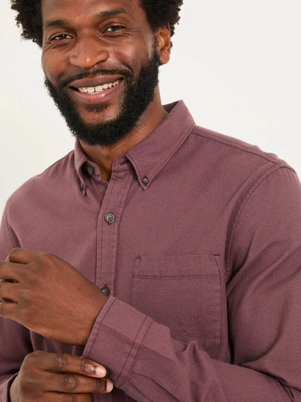 FatFace Tadlow Burgundy Red Long Sleeve Herringbone Shirt