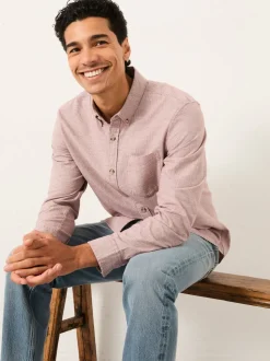 FatFace Tadlow Rust Red Long Sleeve Herringbone Shirt
