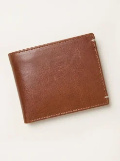 FatFace Tan Brown Corner Stitch Detail Leather Wallet