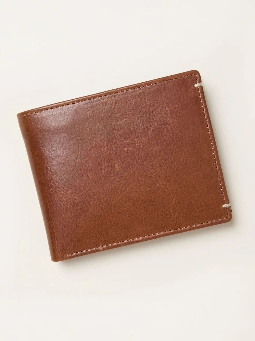 FatFace Tan Brown Corner Stitch Detail Leather Wallet