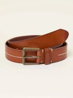 FatFace Tan Brown Stitch Detail Leather Belt
