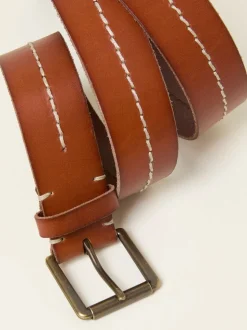 FatFace Tan Brown Stitch Detail Leather Belt