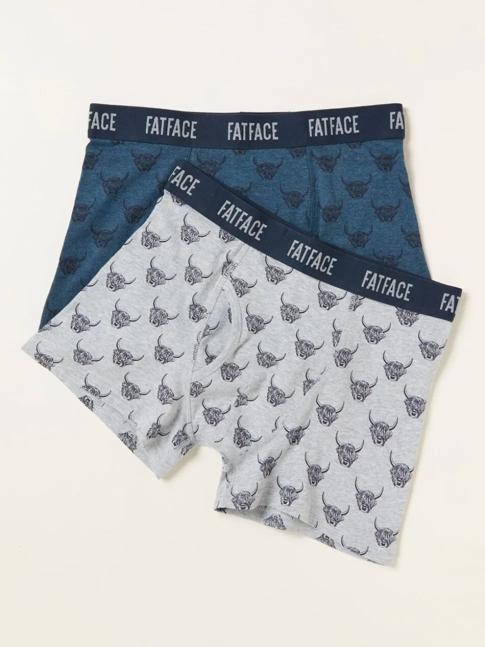 FatFace Teal Blue 2 Pack of Highland Cow Boxers