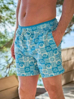 FatFace Trevose Blue Tile Print Swim Shorts