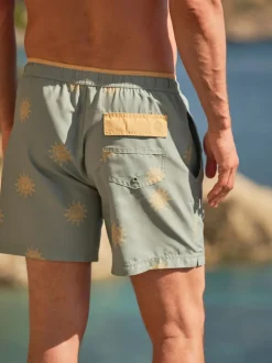 FatFace Trevose Green Sun Print Swim Shorts