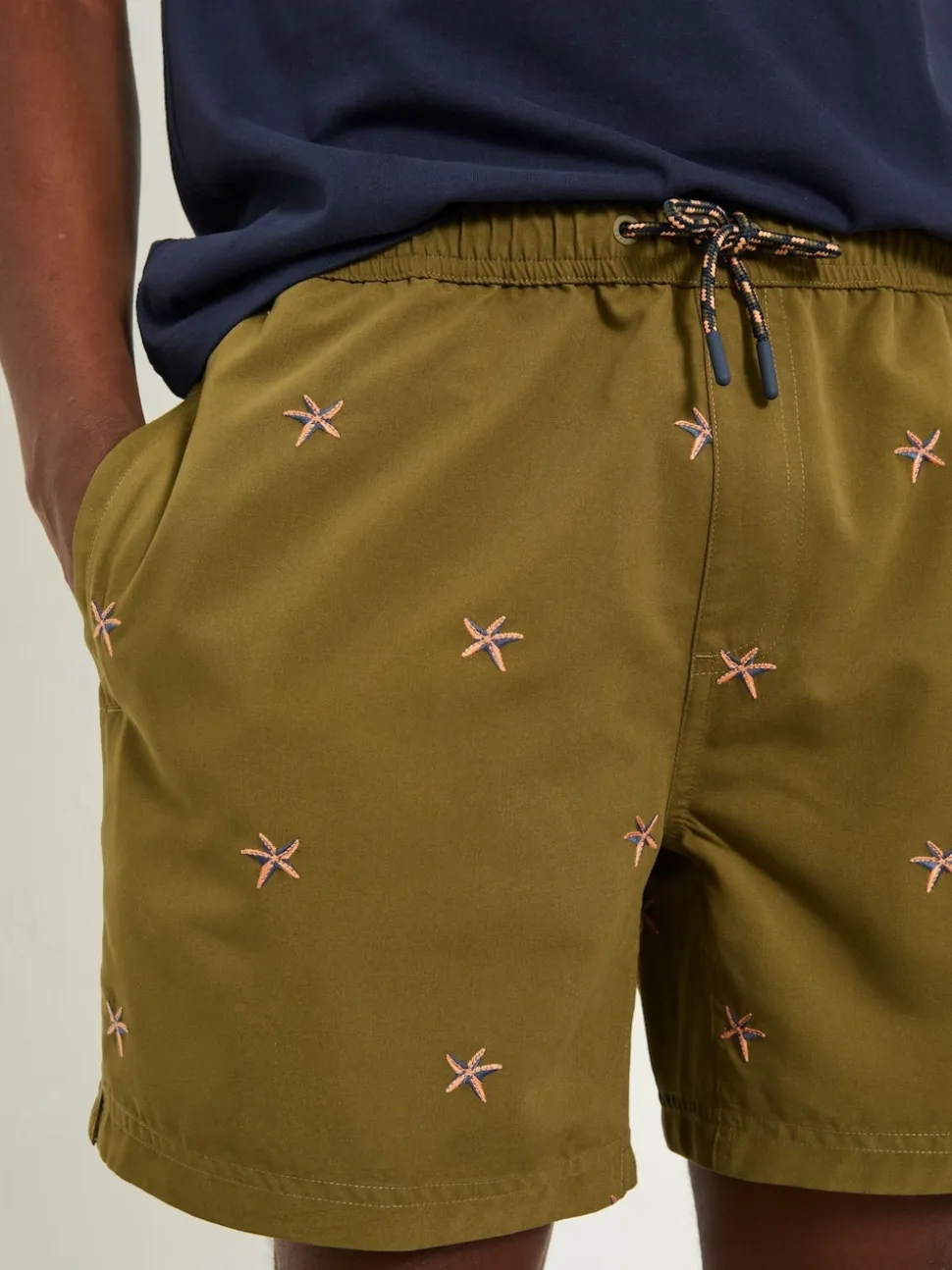 FatFace Trevose Khaki Green Embroidered Starfish Swim Shorts