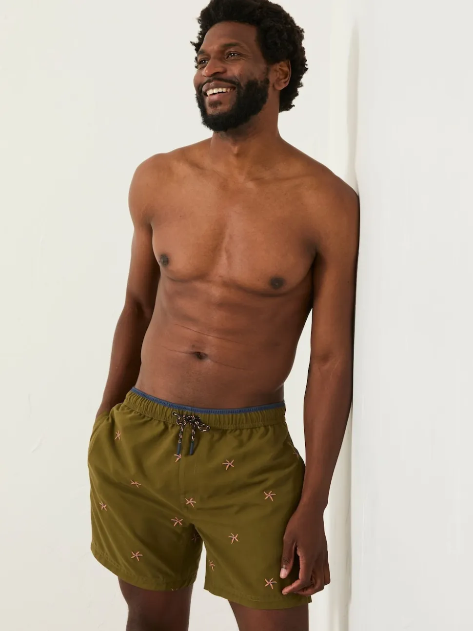 FatFace Trevose Khaki Green Embroidered Starfish Swim Shorts