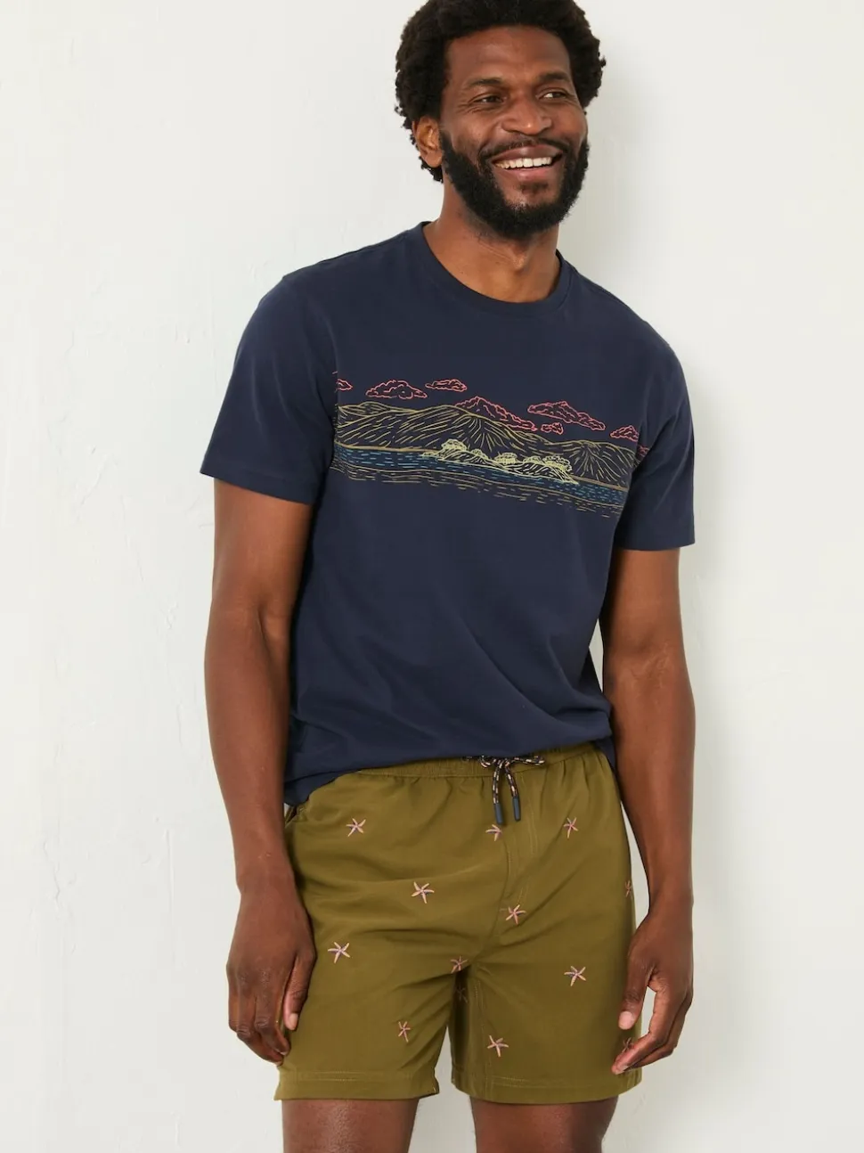 FatFace Trevose Khaki Green Embroidered Starfish Swim Shorts