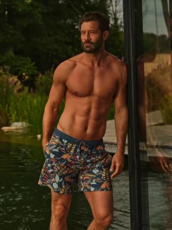 FatFace Trevose Teal Blue Jungle Print Swim Shorts