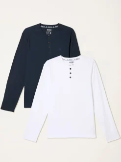 FatFace White Long Sleeve Henley Tshirts 2 Pack