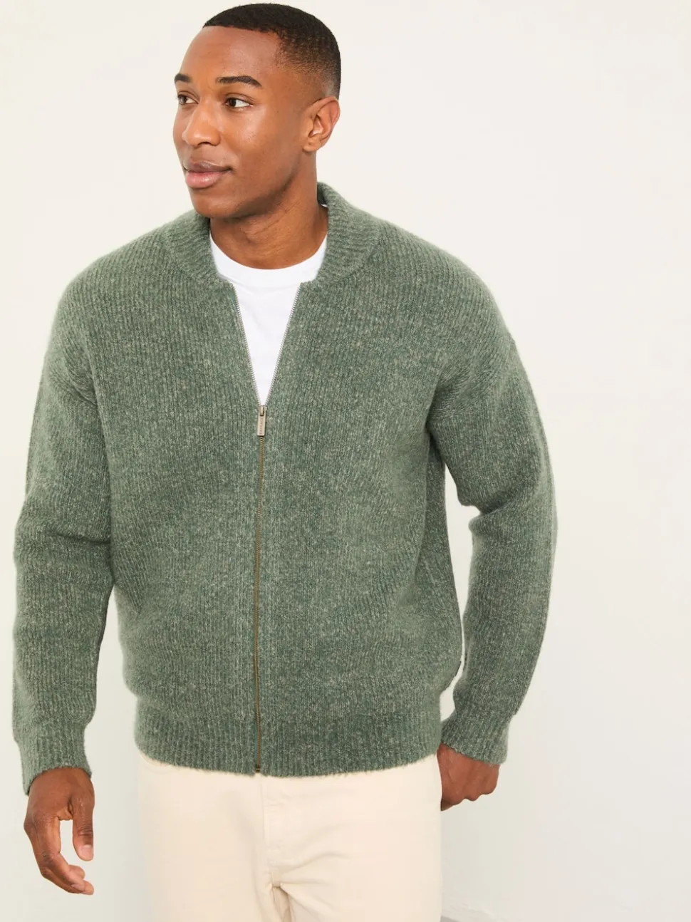 FatFace Williton Emerald Green Knitted Zip Cardigan