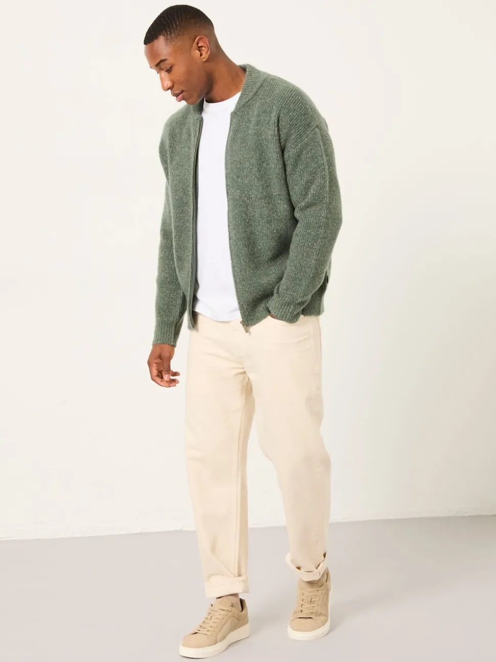 FatFace Williton Emerald Green Knitted Zip Cardigan