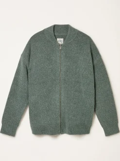 FatFace Williton Emerald Green Knitted Zip Cardigan