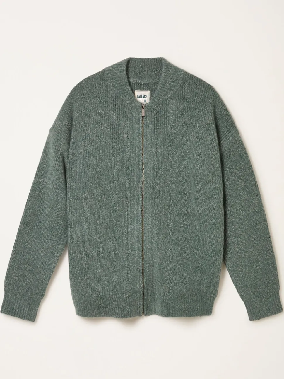 FatFace Williton Emerald Green Knitted Zip Cardigan