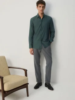 Forest Green Slim Fit Easy Care Textured Trimmed Shirt