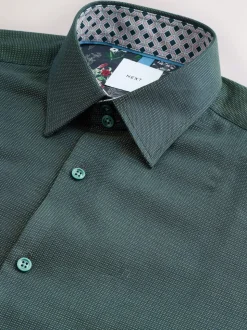 Forest Green Slim Fit Easy Care Textured Trimmed Shirt