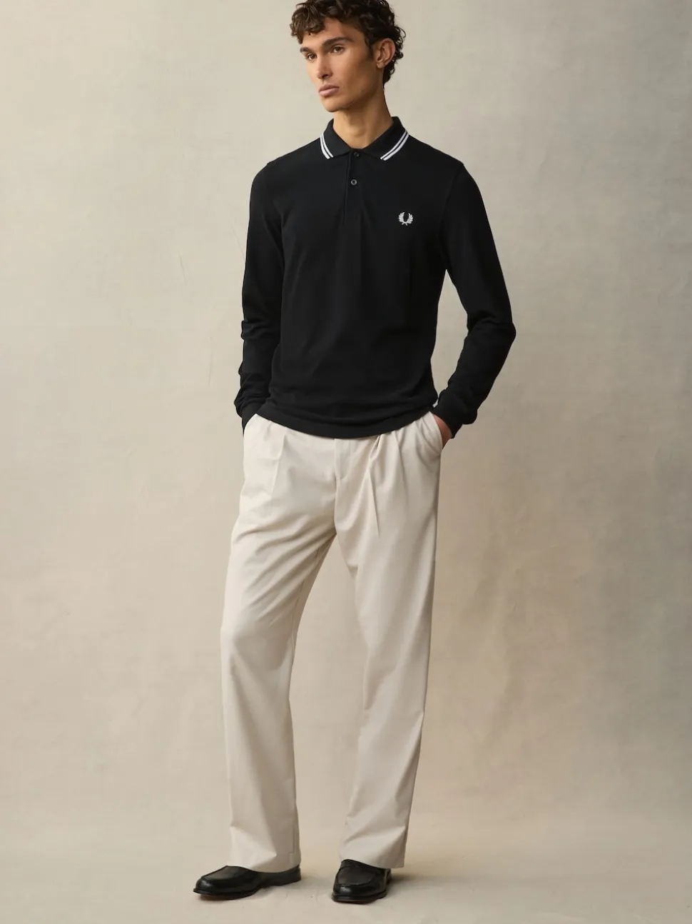 Fred Perry Black/White Sleeve Twin Tipped Polo Shirt