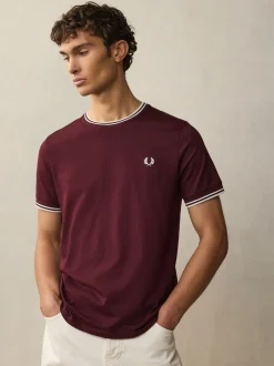 Fred Perry Burgundy Red Fred Perry Twin Tipped Logo T-Shirt