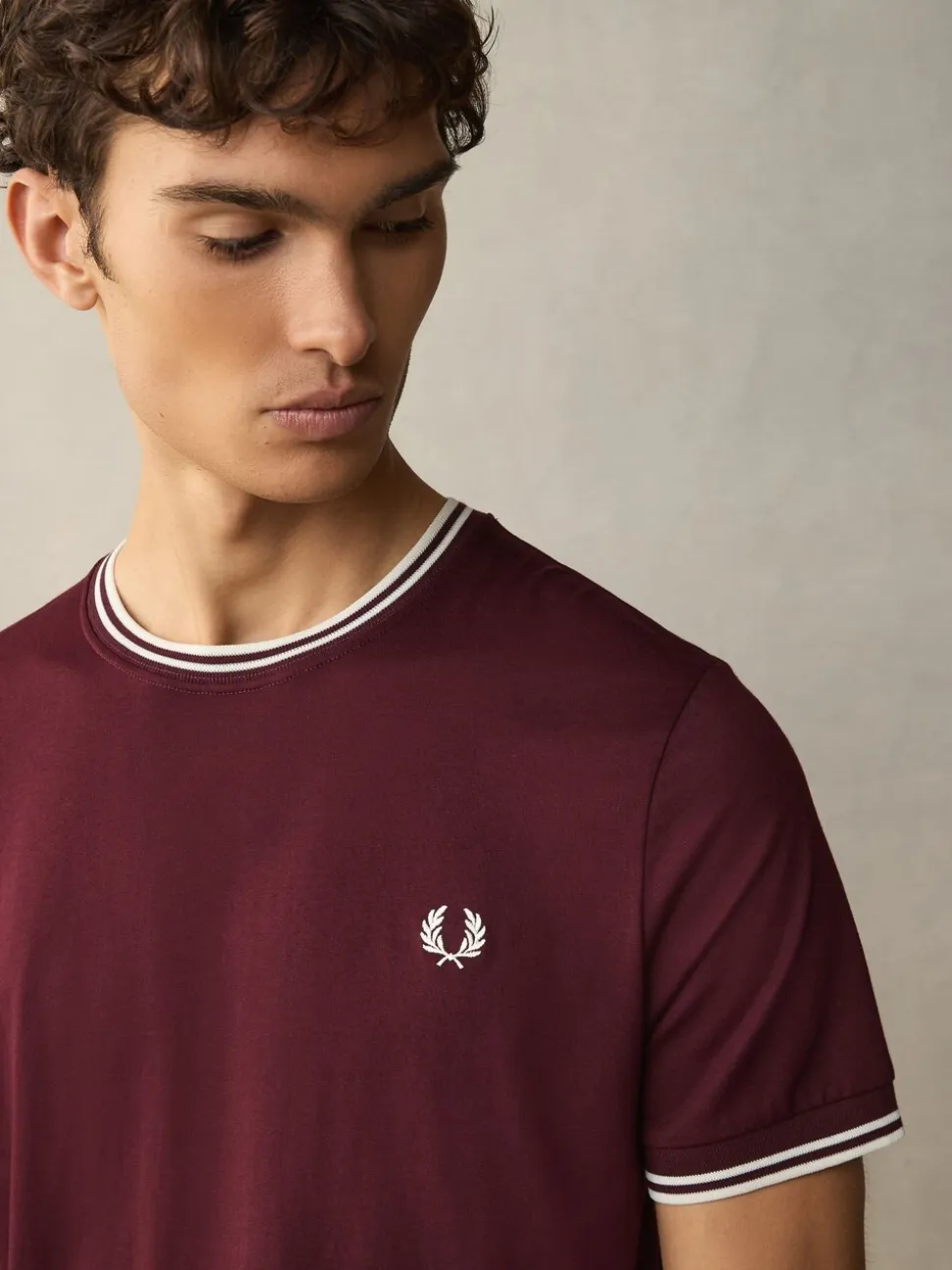 Fred Perry Burgundy Red Fred Perry Twin Tipped Logo T-Shirt