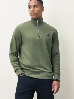 Fred Perry Green Half Zip Sweatshirt