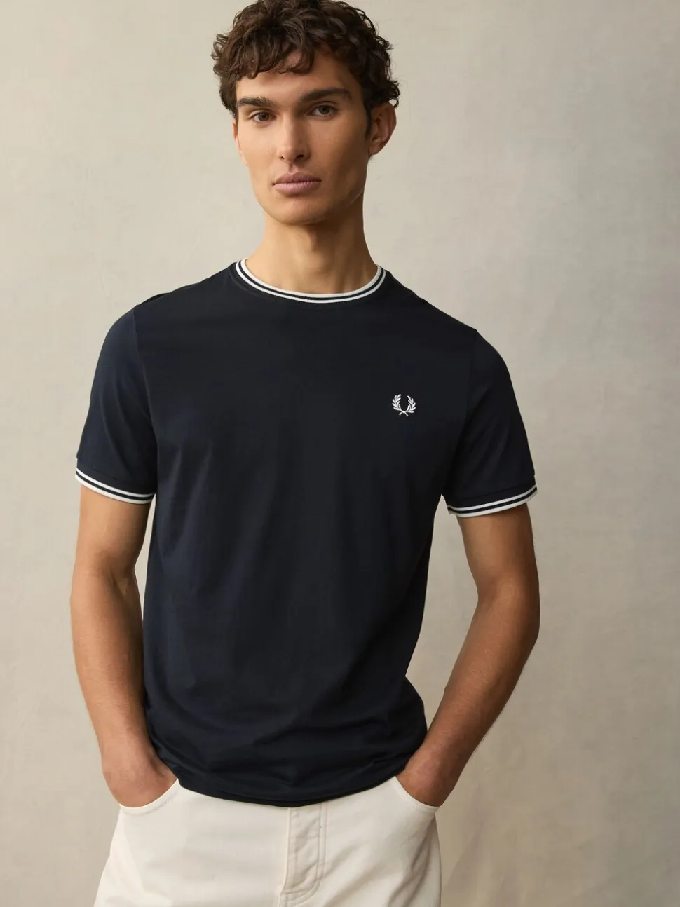 Fred Perry Navy Blue Fred Perry Twin Tipped Logo T-Shirt