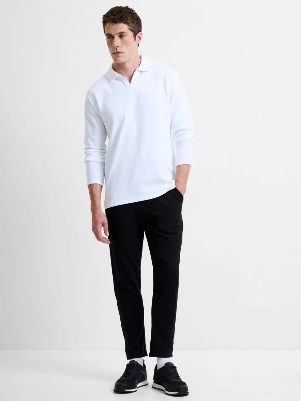 French Connection Black Cotton Blend Textured Straight-Leg Smart Joggers