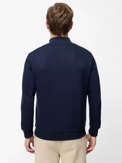 French Connection Blue Cotton Blend ¼ Zip Side Pockets Jumper