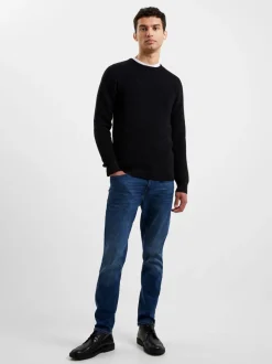 French Connection Blue Cotton Blend ¼ Zip Side Pockets Jumper