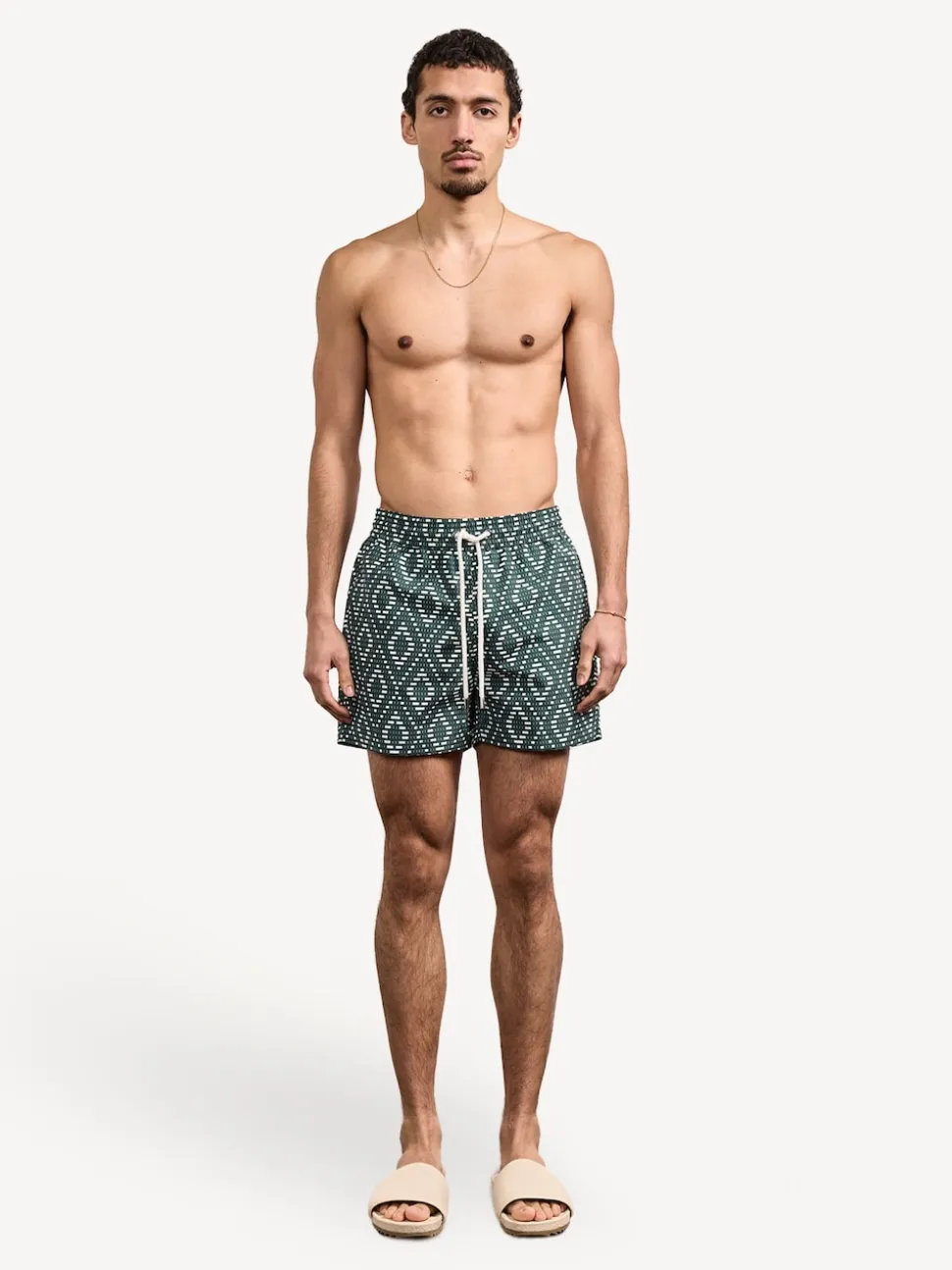 Frescobol Carioca Green Raffia Angra Print Rio Swim Shorts