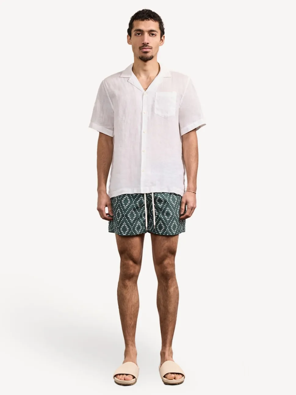 Frescobol Carioca Green Raffia Angra Print Rio Swim Shorts