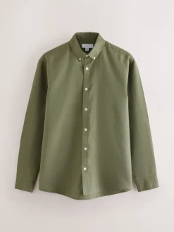 Green Cotton Linen Blend Long Sleeve Shirt
