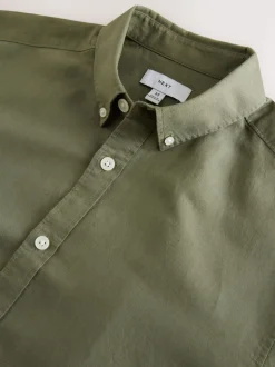 Green Cotton Linen Blend Long Sleeve Shirt