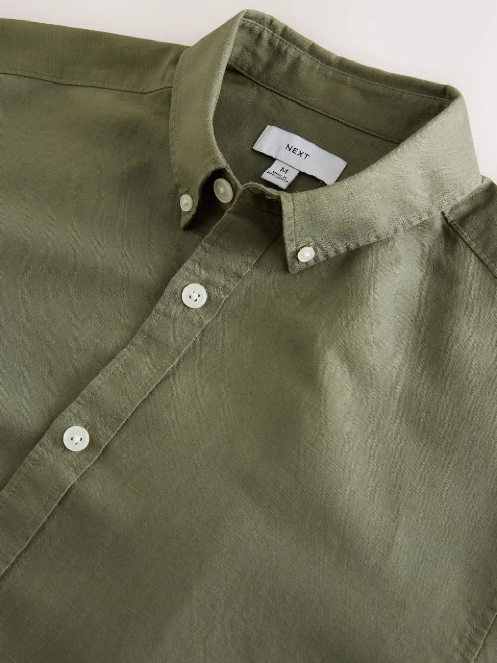 Green Cotton Linen Blend Long Sleeve Shirt