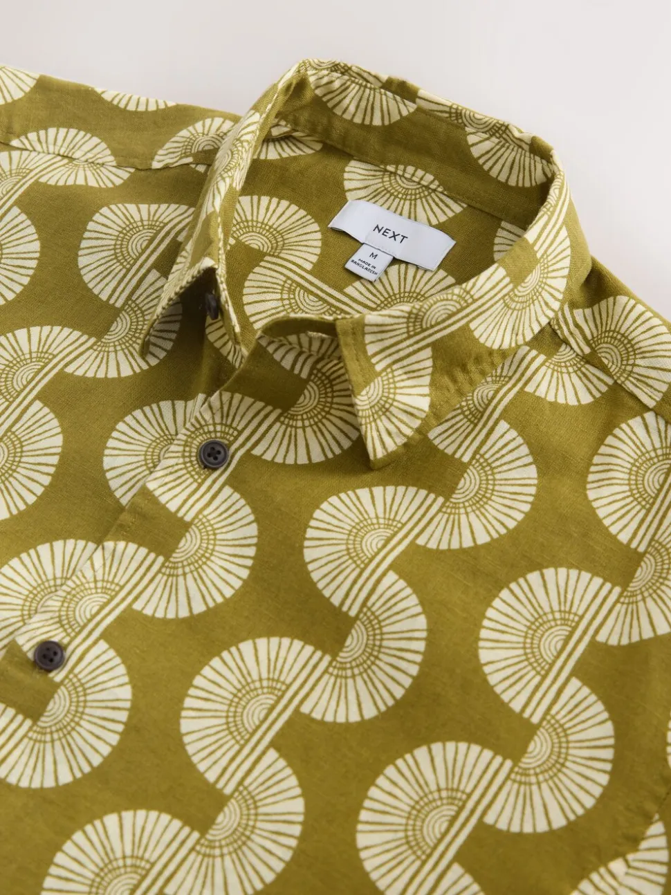 Green Cotton Linen Printed Short Sleeve Shirt