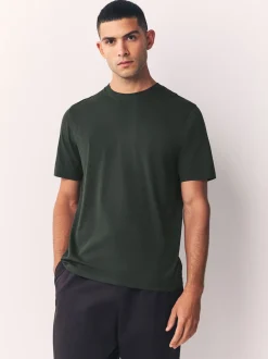 Green Dark Regular Fit Essential Crew Neck Cotton T-Shirt