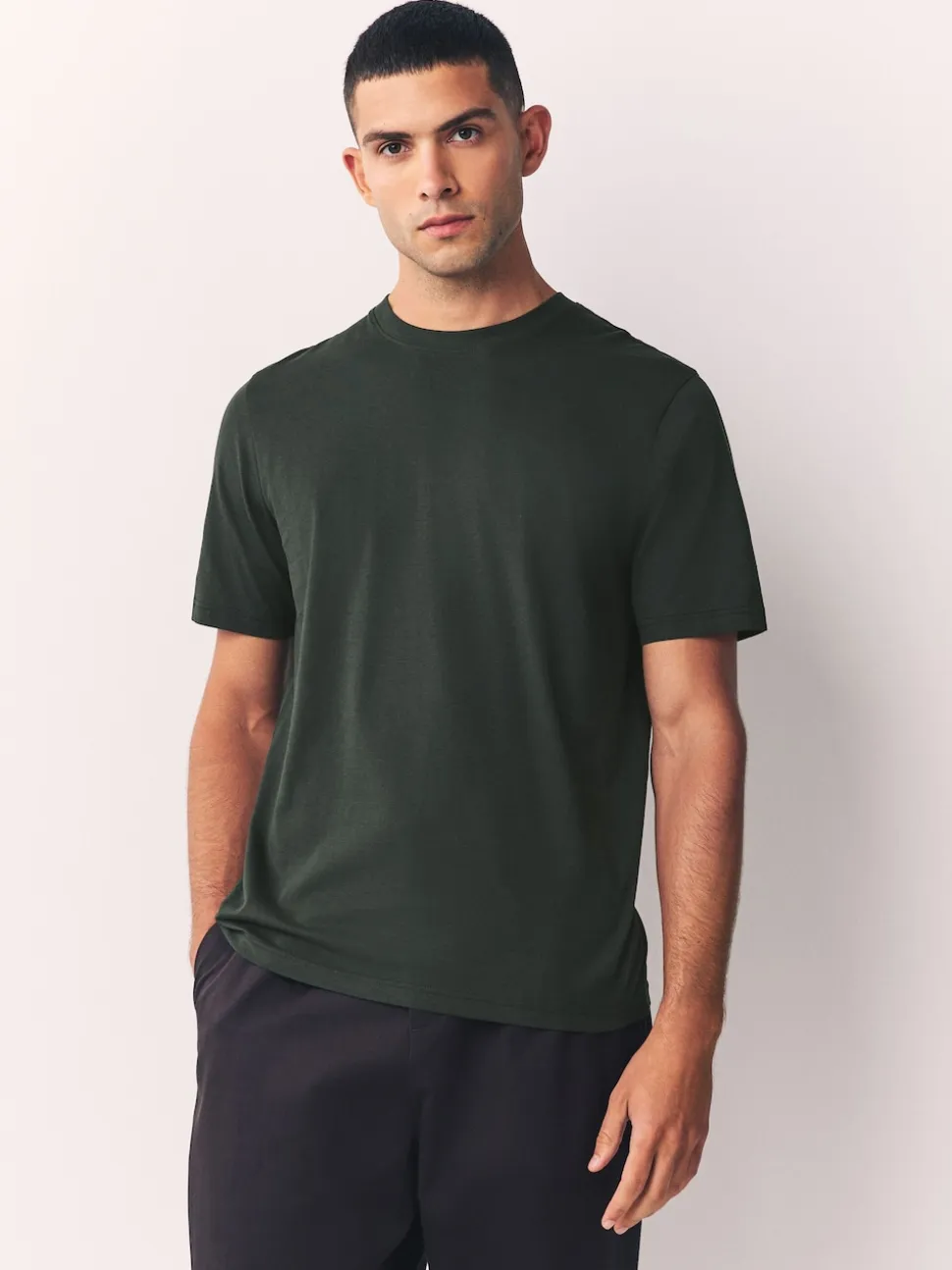Green Dark Regular Fit Essential Crew Neck Cotton T-Shirt