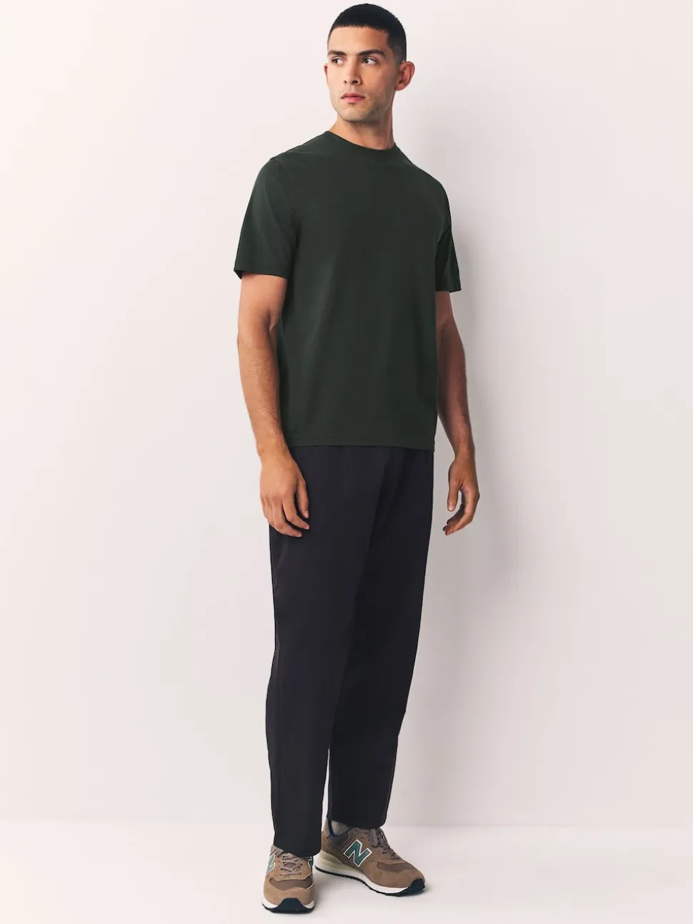 Green Dark Regular Fit Essential Crew Neck Cotton T-Shirt