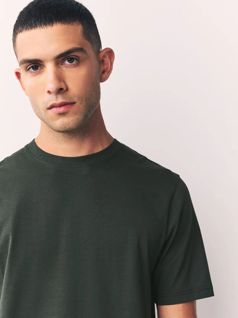 Green Dark Regular Fit Essential Crew Neck Cotton T-Shirt